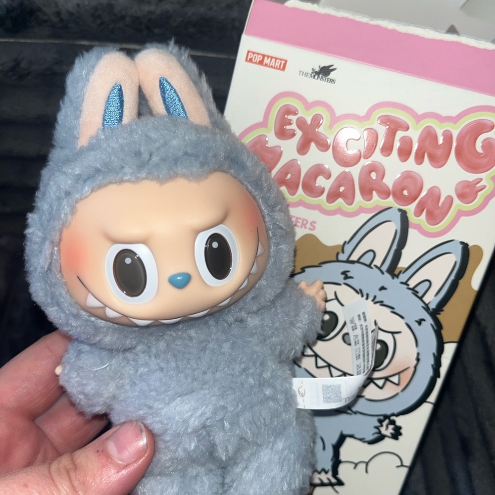 Authentic Labubu Pop Mart Exciting Macaron Blue Plush Figure